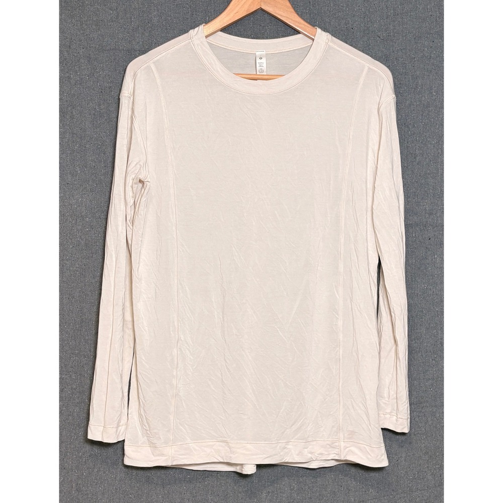 Lululemon Back In Action Long Sleeve Shirt Cream Beige Pleated Back Size 6